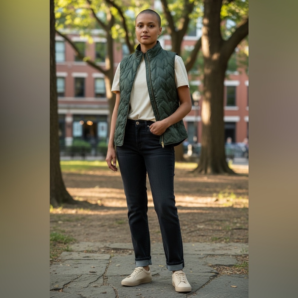 Vineyard Vines Chevron Quilted Whale Tail Vest Green Gold Full Zip Women's Large - Picture 14 of 14